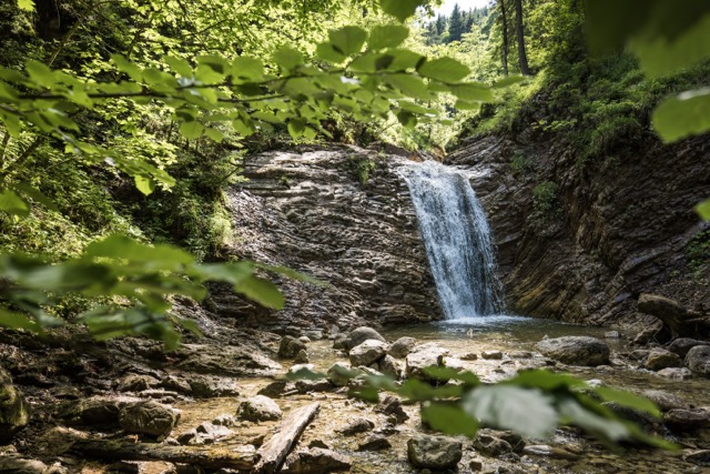 Schleifmühlklamm bei Unterammergau: Ein Bachlauf mit kleinem Wasserfall