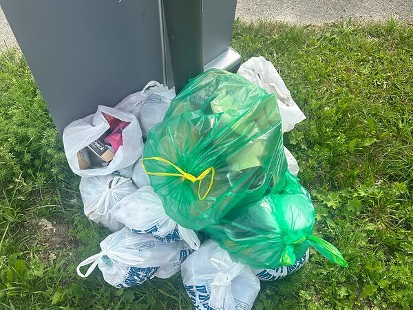 Bild, das gefüllte Müllsäcke zeigt 